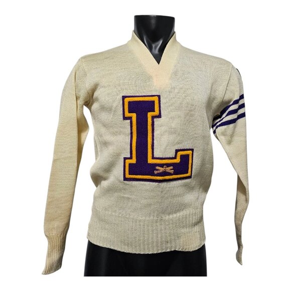 Vintage 1950s Mens Letterman Varsity Sweater Lancaster Ohio Baseball 100% Wool - Picture 1 of 15